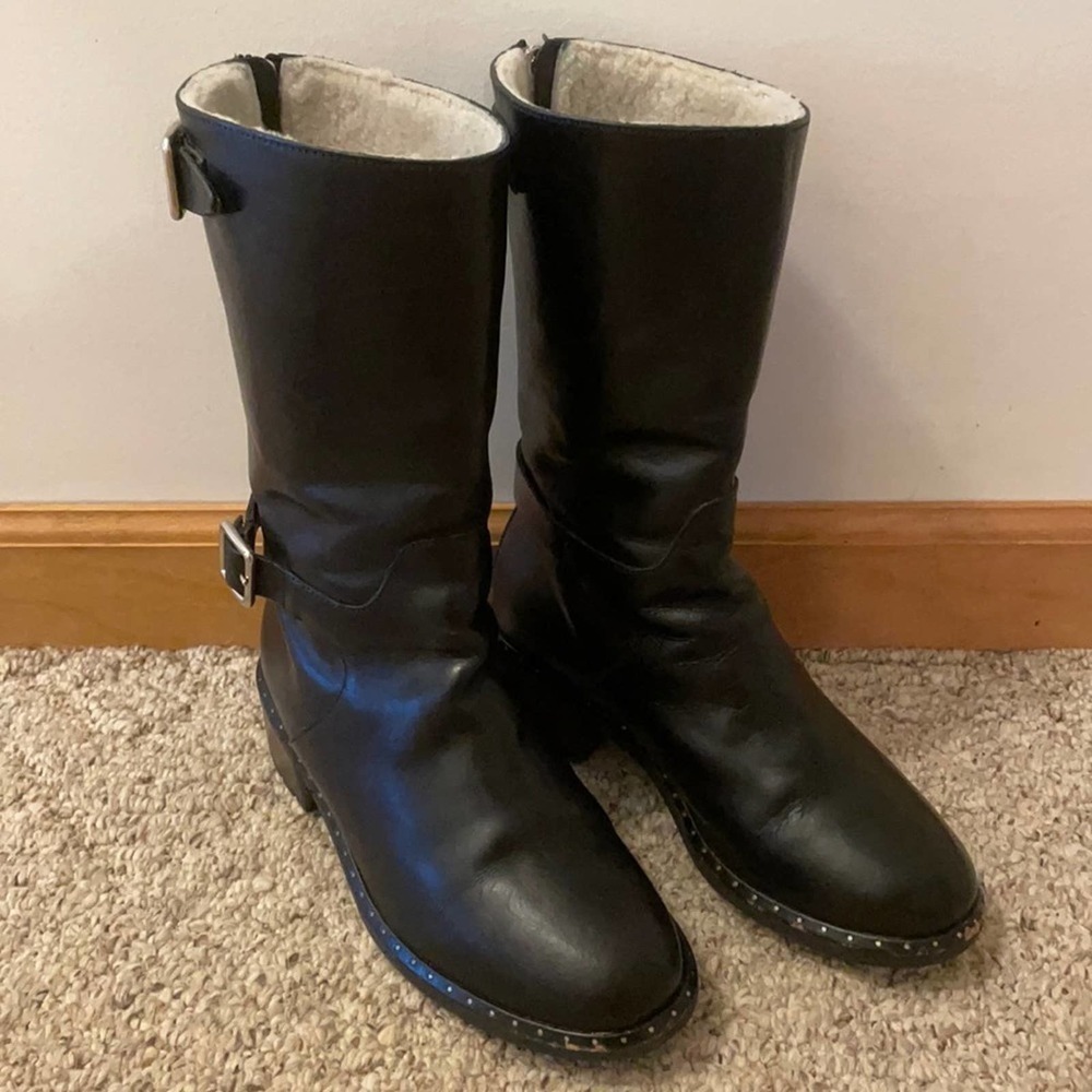 UGG Collection Vincento Italian Leather Moto Black Biker Boots Size 8 - Picture 2 of 12
